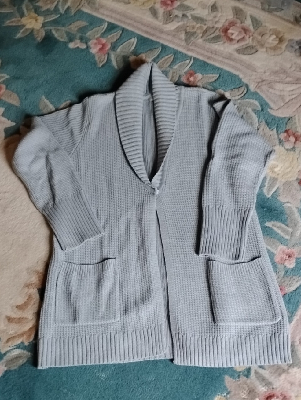 LOGO Lori Goldstein Shawl Collar Open-Front Cardigan Sweater - Medium